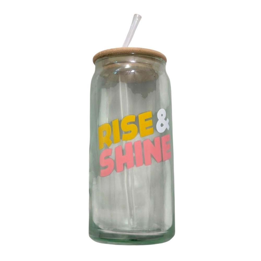 Rise & Shine Glass Tumbler with Straw - Yellow and Pink